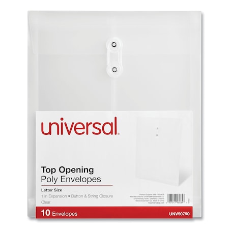 Top Opening Poly Envelopes, 1.25 In. Expansion, Letter Size, Clear, 10PK